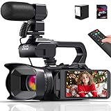 Videokamera Camcorder 6K 64MP 18X Digitalzoom Vlogging Camera mit IR Nachtsicht für YouTube, HD Webcam WiFi Video Kamera Recorder mit 4500mAh Akku, SD-Karte, Stabilisator, Mikrofon und Fernbedienung