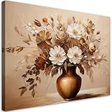 Feeby Leinwand Bilder - Sepia Vase Blumenstrauß - Vlies 90x60 cm - Deko Wohnzimmer - Wandbilder Schlafzimmer - Deko Aesthetic - Wand Deko - Leinwand Groß - Deko Zimmer - Leinwandbilder XXL