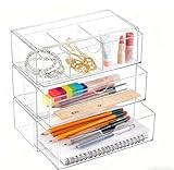 Huucozn 3 Stück Acryl Schmink Organizer Schminktisch Make up Organizer Kosmetik Makeup Organizers Schubladen Stapelbarer Kosmetikaufbewahrung Kosmetik Aufbewahrung Badorganizer für Kommode Bad