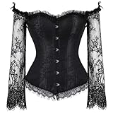 SZIVYSHI Korsett Damen Halloween Weihnachten Vollbrust Lace Up Corset Rücken Corsage mit Schulter Ärmel (Schwarz, XS)