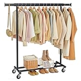 SONGMICS Kleiderständer auf Rollen, Schwerlast-Garderobenständer, ausziehbare Kleiderstange, bis 100 kg belastbar, einfache Montage, transportabel, schwarz HSR13BKV1