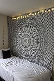 RAJRANG Mandala Wandteppich Schwarz Weiß 213 x 137 cm Baumwolle Boho Böhmischer Wandbehang für Wohnzimmer Dekor
