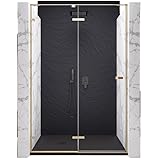 IMPALLI Nischenduschkabine, Höhe 200 cm, magnetische Flügeltür, ausziehbar 138,5-140,5 cm, Duschkabine, umkehrbar, gehärtetes Glas, 8 mm, transparente Oberfläche, Aluminiumprofile (Gold gebürstet 140)