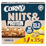 Corny Nuts & Protein Vanilla | Nussriegel ohne Zuckerzusatz | Mit 36% Nüssen & 25% Protein | 3 x 35 g