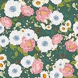 VEELIKE Kiefer Grün Blumentapete Selbstklebende Tapete Blumen Vintage Beeren Gänseblümchen Mustertapete 44.5cmx300cm Fototapete Blumen Rosa Weiß Schlafzimmer Badezimmer Abnehmbar Mieter Freundlich