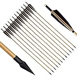 biubiusot Holzpfeile für Bogenschießen 32 Zoll Jagdpfeile 12er Naturfedern Pfeile Bogenpfeile mit Abschraub Spitze Langbogen und Traditionellen Pfeile Bogen Handarbeit (Schwarz+Jagdpfeile)