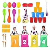 LEMESO Outdoor Spiele für Kinder 5 in 1 Set Kinderparty Garten Spielzeug Set Kinder Wurfspiele Spiel mit Hüpfsäcken Sandsack Eierlaufen Medaille Geschenk für Kinder