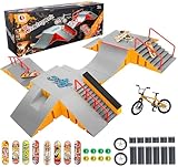 Tlater Mini Finger Skateboard Park Kits, 14-in-1 Finger Skateboard Ramp Set mit 14 Rampen, 8 Fingerboards, 1 Finger Bike, DIY Fingerspielzeug Lernspielzeug Geschenke für Kinder