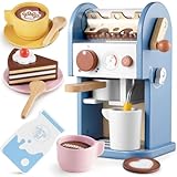 GAGAKU Kaffeemaschine Kinder Holz mit Sound 15 Teile Kinderküche Spielzeug mit Geräusch Kinderkaffee Kinder Küche Spielküchen Zubehör Kaffeemühle Geschenke für Jungen und Mädchen ab 3 Jahre (Blau)