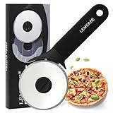 LEMCASE Pizzaschneider Profi Pizzaroller Pizza Schneider Cutter Roller aus Edelstahl das Pizzamesser der Rutschfest Silikon Griff mit Schutzhülle | Schwarz