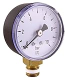 Cornat Manometer 1/4' Anschluss von unten - schwarz - passend zu Rückspülfilter mit Druckminderer - Kunststoff - Selbstdichtend mit PTFE-Dichtring / Manometer / Druckluft / Druckmesser / DMMU14