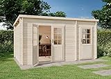 Alpholz Gartenhaus Maria aus Holz Gerätehaus mit 28 mm Wandstärke Garten Holzhaus Geräteschuppen mit 2 Räumen 450 x 250cm Pultdach