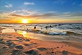 Muralo Fototapete Strand 270 x 405 cm Vlies Tapete Wandtapete Meer Himmel Sonnenuntergang Wohnzimmer Schlafzimmer Moderne Wandbilder XXL Natur Panorama Wasser Wand Dekoration