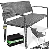 KESSER® Gartenbank Polyrattan 2-Sitzer Wetterfest | Rattan Sitzbank UV-Beständig bis 320kg belastbar | Balkon Bank 125x62x90cm Garten-Möbel mit Cover & ergonomischen Armlehnen für 2 Personen Anthrazit