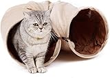 Purpurra Katzentunnel extralang faltbar Katzenspielzeug Rascheltunnel Spieltunnel 116cm mit 4 Eingängen und Spielball (Beige)