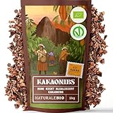 NaturaleBio Roh Kakao Nibs 1Kg. Organic Raw Cacao Nibs. Rohkost, natürlich und rein. Produziert aus der Theobroma Pflanze. Quelle für Magnesium, Kalium und Eisen.