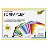 folia 6599 - Tonpapier Mix, DIN A5, 130 g/m², 100 Blatt sortiert in 25 Farben, zum Basteln und kreativen Gestalten von Karten, Fensterbildern und für Scrapbooking