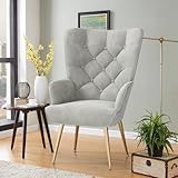 Hawthyhome Eleganter Sessel polsterstuhl Ohnzimmer Sessel Schminktisch Stuhl mit Metall Beinen fürs Wohnzimmer/SchlafzimmerBis 150 KG belastbar Graue
