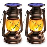 KINGLEAD Vintage Solar Laterne,Laternen für draußen Hängende Wasserdicht LED Solarleuchte mit Flammen Effekt für Außen für Innen Draußen Garten Weihnachten, Halloween, Neujahr Terrasse, 2 Stück.