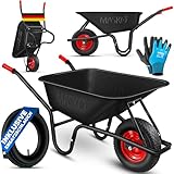 MASKO® Schubkarre Bauschubkarre Gartenschubkarre 100 Liter 250kg Luftreifen mit Stahlfelge + Ersatzschlauch Schubkarrenschlauch, verzinkt Stahlrahmen Garten Karre Schiebkarre Transportkarre Handschuhe