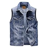 Herren Jeansweste Ärmellos Jeansjacke mit 6 Taschen Biker Weste