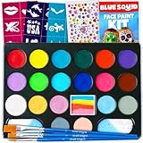 Blue Squid Kinderschminke Set Ideales Schminke, 22 Farben, 160pcs, Schablonen, Edelsteine, Haarkreiden, Pinsel, Glitzer, Schwämme, Broschüre, professionelle Schminkset für Kinder KörperGesichtsFarben