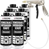 TECPO Unterbodenschutz Bitumen Überlackierbar, 6 Liter Saugdose schwarz UBS Set mit Druckluft Sprühpistole für Steinschlagschutz Karosserieschutz Rostschutzmittel