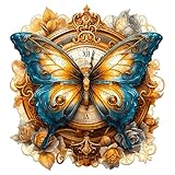 Holzpuzzle Erwachsene, 270 Teile Schmetterlingsuhr Holz Puzzle Erwachsene, 34x31.7cm Wooden Puzzle, Unregelmäßige Einzigartige Puzzle, Holzpuzzle Tierform, Holz Puzzle Mit Geschenkbox Aus Holz