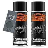 TRISTARcolor Autolack Spraydosen Set für Audi LX7Z Delfingrau Metallic Basislack Klarlack Sprühdose 400ml