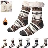 Generisch Schneeflocken-Hausschuhsocken aus ultradickem Kaschmir,Snowflake Ultra-Thick Cashmere Slipper Home Socks,Winterstrümpfe,rutschfeste,warme,gemütliche,Flauschige Socken mit Fleecefutter