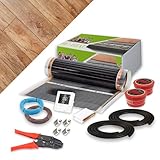 Elektrische Fußbodenheizung 130 W/m² - Komplett-Set 1,0m² mit WiFi Smart Thermostat - Fussbodenheizung elektrisch für Laminat, Parkett, Vinyl auf HDF-Trägerplatte