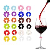 Dreamil 24 Stücke Bunte Silikon Glasmarkierer, Wiederverwendbare Glasmarker für Trinkgläser Weinglas Champagnergläser Cocktailglas Bar Party Deko, Glas Markierung Weinglasmarker Wein Trinken Marker