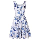 Damen Ärmelloses Sommerkleid mit Leopardenmuster, A-Linie, lässig, Partykleid, Sommer, Minikleid, bedruckt, ärmellos, Rundhalsausschnitt, Mini-Länge Größe S blau