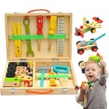 Kinder Werkzeug Set | Holz BAU- Und Konstruktionsspielzeug Zum Rollenspiel,Spiel Werkzeugkoffer für Kinder | Für Und Mädchen Ab 2 3 4 Jahre Zuhause Kinderzimmer Kindergarten Geburtstagsgeschenk