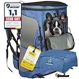 Wanderpfote Trekking Hunderucksack bis 12kg zum Wandern - Größe M, Farbe Blau - Premium Rucksack mit Höhenverstellbarem Tragesystem und Stauraum für Gepäck