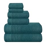 MALLONI HOME Ultra-weiches 6er-Pack Baumwoll-Handtuch-Set, enthält 2 übergroße Badetücher 70 x 140 cm, 2 Handtücher 40 x 60 cm und 2 Waschbetten 30 x 30 cm, Blaugrün
