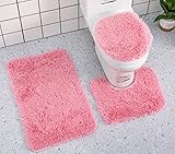 Badvorleger, 3-teilig, Toilettensitzdeckel, Rosa, weich, Badematte, Konturen, Duschmatte, Rosa