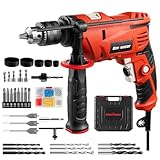 ENVENTOR 900W Schlagbohrmaschine, Elektrische Bohrmaschine mit 36 ​​Stück Zubehör, 2-in-1 Funktion, 0–3000 RPM, 360° Zusatzgriff, 13mm Bohrfutter, für Beton, Metall und Holz