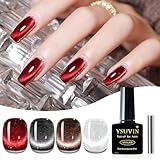 YSUVIN UV Nagellack Cat Eye, 4 Farben Rot Schwarz Braun Weiß UV Nagellack Jelly Glas Kristall mit Magnet Soak-Off UV Gel Nagellack für Anfänger DIY Nail Art Maniküre Salon, 8 ML