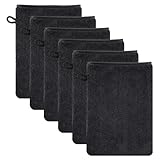 SREBIWO 6 Stück Mikrofaser Waschhandschuhe, 15x21cm Wiederverwendbare Make-up-Entferner-Handschuhe Waschlappen Weiches Gesichtshandschuh Seiftücher mit Aufhängeschlaufen (Schwarz)