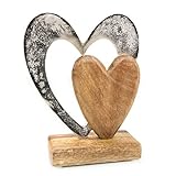 Deko-Figur Herz: Dekofigur zum Hinstellen, Skulptur Metall & Holz, Geschenk Hochzeit, Geburtstag & Valtentinstag, Dekoration Wohnzimmer & Flur, Dekofiguren Modern, Holzdeko Sideboard, 21 x 16 x 6 cm