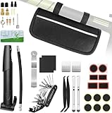Hossom Fahrrad Reparaturset, 40Pcs Flickzeug Fahrrad Set Fahrradwerkzeug mit Minipumpe, 16-in-1 Fahrrad Multitool, 12 Fahrrad Flicken, Knochenschlüssel, Saddle Bag, Fahrradschloss für Unterwegs