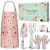 Garten Geschenke für Frauen, Gartenwerkzeug Set, Linkax 6 Stück Garten Werkzeug mit Schürze, Handschuhe und Gartengeräte Set, Valentinstag Muttertagsgeschenke für Mama Oma Gärtner Gartenliebhaber