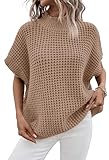 Viottiset Damen Übergroße Kurz Batwing Ärmel Mock Neck Jumpers Tops Herbst Ärmellose Pullover Strickpullover Khaki S