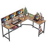 CubiCubi Gaming Tisch Eckschreibtisch 170 x 120 cm, Schreibtisch L Form mit Schublade und Monitorständer, Ecktisch Computertisch, Vintagebraun