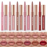 12 Stück Matt Lippenstift Lip Liner Set Nude Lipstick Lippenkonturenstift Waterproof Long Lasting Non-stick Cup Liquid Lipstick Makeup Set Gift For Women (Lipstick C)