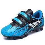 VRPKee Fußballschuhe Halle Jungen 34 Fussballschuhe Kinder Mädchen Kunstrasen Fussball Trainingsschuhe Atmungsaktiv Laufschuhe Klettverschluss Sportschuhe für Unisex Schwarz Blau