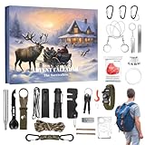 Survival Kit Adventskalender 2024 für Männer, Survival Ausrüstung Weihnachtskalender mit Überlebensausrüstung, Survival Ausrüstung für Camping, Bushcraft, Wandern, Jagd und Abenteuer