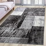 oKu-Tex Teppich Wohnzimmerteppich [80x150 cm] weicher Kurzflor grau meliert - Grauer Teppich für das Wohnzimmer - Carpet Living Room - geometrisches Patchwork Design - Deutsche Marke