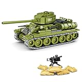 Qter Technik Militär Tank Modell, T-34 Panzer Klemmbaustein MOC Bausteine Set, Erwachsene Modellbausatz für Sammler und Panzerfans (528 Teile) (T-34 Panzer)